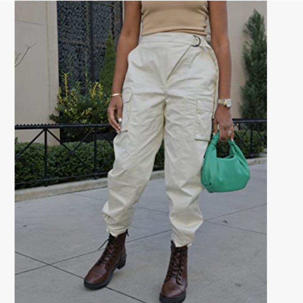 NWT The Drop x KarenBrit Chick Belted Cargo Pant Whisper White Small